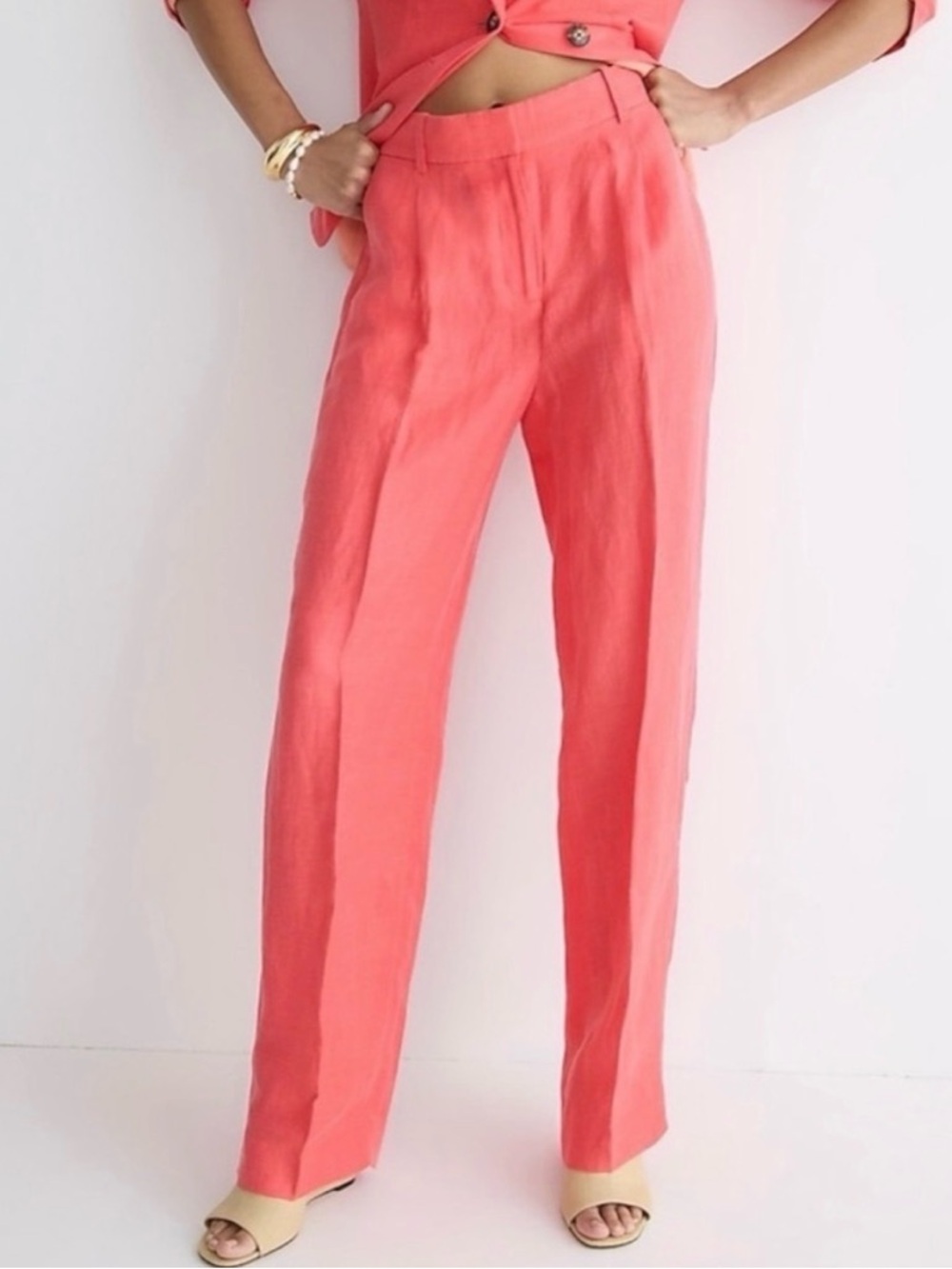 J. Crew Coral Straight-Leg High-Rise Trousers